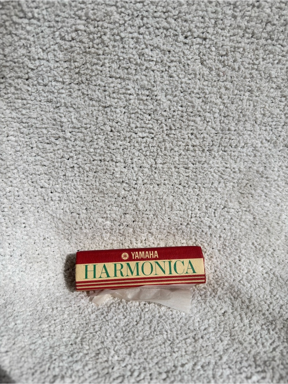 Yamaha Red and Cream Harmonica Box with Green Lettering